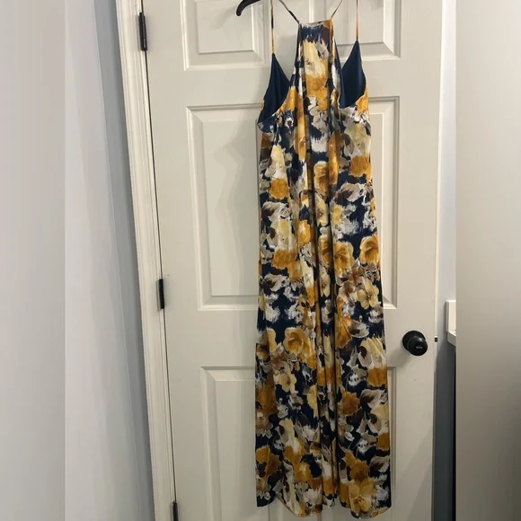 Nicole Miller Strapless Dress with Blue and Gold Floral Pattern - Picture 4 of 7